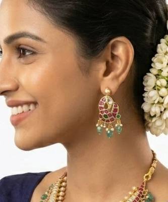 Morvaara Emerald Kundan Bridal Set | 18K Gold Plated Red, White & Green Stone Statement Jewellery 4