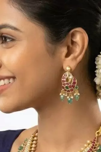 Morvaara Emerald Kundan Bridal Set | 18K Gold Plated Red, White & Green Stone Statement Jewellery