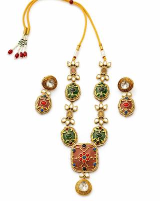 Rang Mahal Pink & Green Kundan Necklace Set | Multi-Color 18K Gold Plated Bridal & Festive Statement Jewellery 1
