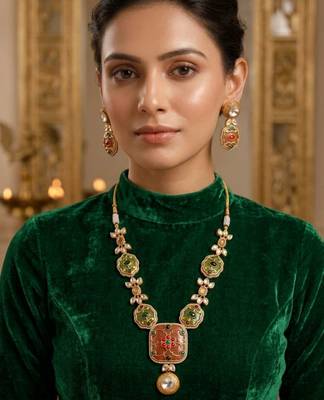 Rang Mahal Pink & Green Kundan Necklace Set | Multi-Color 18K Gold Plated Bridal & Festive Statement Jewellery 5