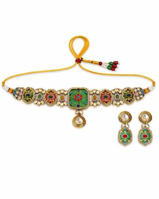 Rang Mahal Pink & Green Kundan Choker Set | Women’s Multi-Color 18K Gold Plated Bridal Jewellery 3
