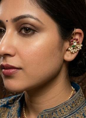 Padma Noor Kundan Pearl Ear Cuffs | Kundan & Pearl Bugadi Style Ear Cuffs | Traditional & Festive Jewellery 4