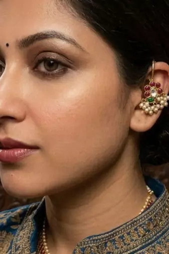Padma Noor Kundan Pearl Ear Cuffs | Kundan & Pearl Bugadi Style Ear Cuffs | Traditional & Festive Jewellery