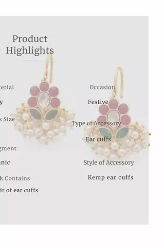 Padma Noor Kundan Pearl Ear Cuffs | Kundan & Pearl Bugadi Style Ear Cuffs | Traditional & Festive Jewellery