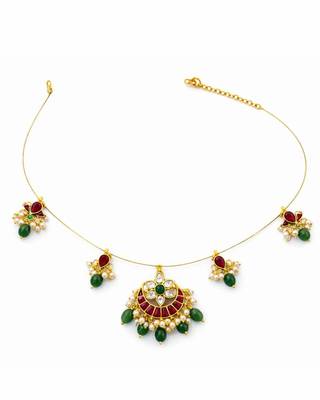 Padma Noor Traditional Wire Necklace with Kundan Floral Pendant & Pearl Charms | 18K Gold Plated 2