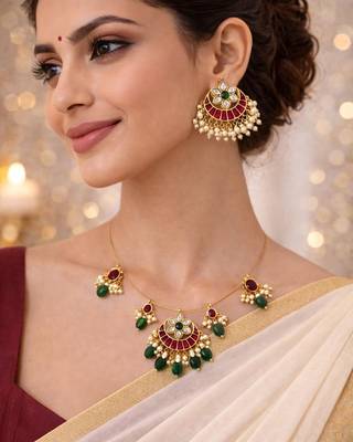 Padma Noor Traditional Wire Necklace with Kundan Floral Pendant & Pearl Charms | 18K Gold Plated 5