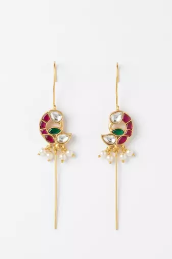 Mayura Mini Bird Ear Cuff | Bird Motif Sui Dhaaga Stick Earrings | 18K Gold Plated Jewellery