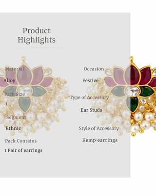 Padma Royale Kundan Pearl Stud Earrings | Lotus Design Statement Studs | Traditional & Festive Jewellery 5