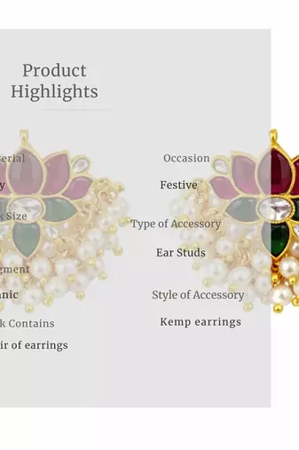 Padma Royale Kundan Pearl Stud Earrings | Lotus Design Statement Studs | Traditional & Festive Jewellery