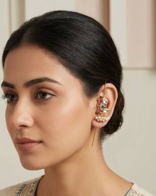 Mayura Mini Bird Ear Cuff | Bird Motif Sui Dhaaga Stick Earrings | 18K Gold Plated Jewellery 3