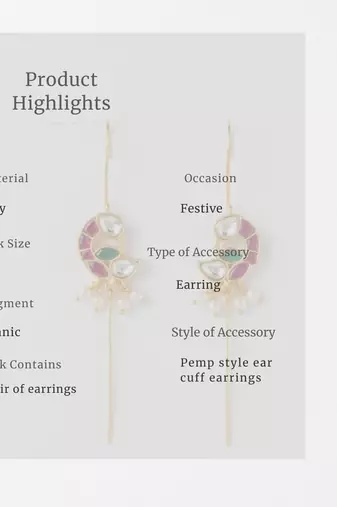 Mayura Mini Bird Ear Cuff | Bird Motif Sui Dhaaga Stick Earrings | 18K Gold Plated Jewellery