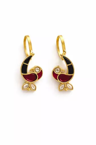 Mayura Enamel Bird Ear Cuff | Enamel Bird Motif Sui Dhaaga Stick Earring | Minimal Traditional & Festive Jewellery