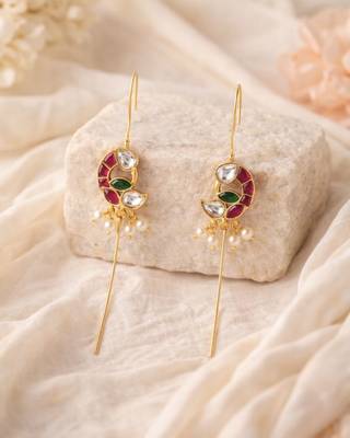 Mayura Mini Bird Ear Cuff | Bird Motif Sui Dhaaga Stick Earrings | 18K Gold Plated Jewellery 5