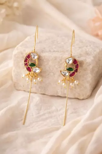 Mayura Mini Bird Ear Cuff | Bird Motif Sui Dhaaga Stick Earrings | 18K Gold Plated Jewellery