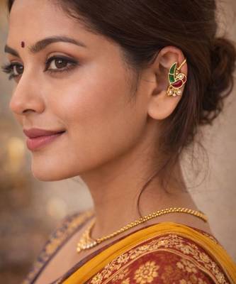 Mayura Enamel Bird Ear Cuff | Enamel Bird Motif Sui Dhaaga Stick Earring | Minimal Traditional & Festive Jewellery 4