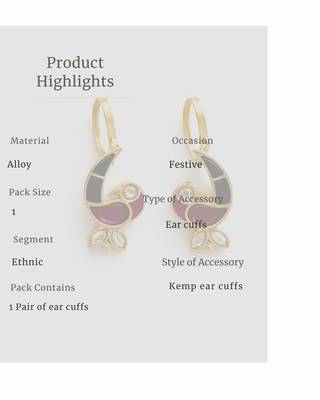 Mayura Enamel Bird Ear Cuff | Enamel Bird Motif Sui Dhaaga Stick Earring | Minimal Traditional & Festive Jewellery 5