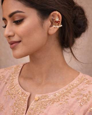 Noor Mini Kundan Pearl Ear Cuffs | Bugadi Style Kundan & Pearl Ear Cuffs | Traditional & Festive Jewellery 4