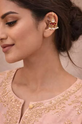 Noor Mini Kundan Pearl Ear Cuffs | Bugadi Style Kundan & Pearl Ear Cuffs | Traditional & Festive Jewellery