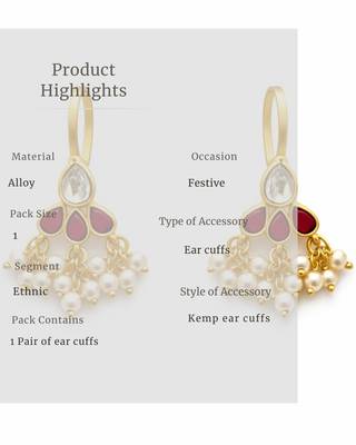 Noor Mini Kundan Pearl Ear Cuffs | Bugadi Style Kundan & Pearl Ear Cuffs | Traditional & Festive Jewellery 5