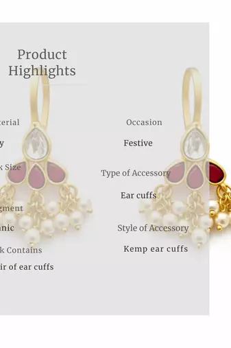 Noor Mini Kundan Pearl Ear Cuffs | Bugadi Style Kundan & Pearl Ear Cuffs | Traditional & Festive Jewellery
