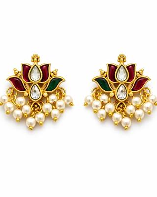 Padma Mini Lotus Kundan Pearl Stud Earrings | Delicate Lotus Kundan Studs | Traditional & Festive Jewellery 2