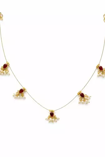 Noor Reversible Red & Green Pearl Charm Wire Necklace | 18K Gold Plated Festive Jewellery