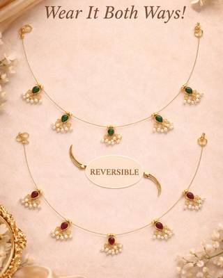 Noor Reversible Red & Green Pearl Charm Wire Necklace | 18K Gold Plated Festive Jewellery 3