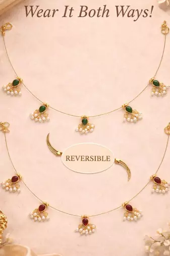 Noor Reversible Red & Green Pearl Charm Wire Necklace | 18K Gold Plated Festive Jewellery