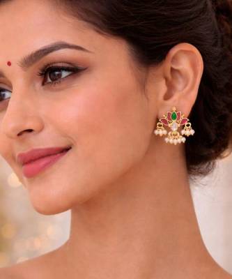 Padma Mini Lotus Kundan Pearl Stud Earrings | Delicate Lotus Kundan Studs | Traditional & Festive Jewellery 4