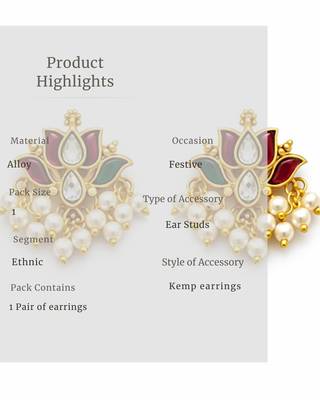 Padma Mini Lotus Kundan Pearl Stud Earrings | Delicate Lotus Kundan Studs | Traditional & Festive Jewellery 5