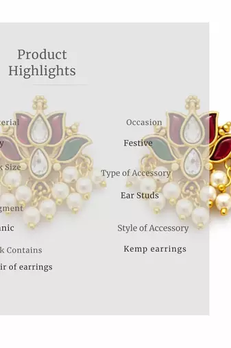 Padma Mini Lotus Kundan Pearl Stud Earrings | Delicate Lotus Kundan Studs | Traditional & Festive Jewellery