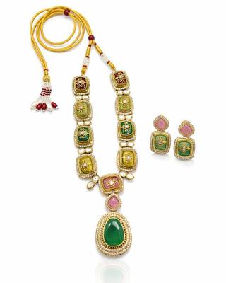 Rang Mahal Kundan Statement Necklace & Earrings Set | Women’s Multi-Color 18K Gold Plated Festive & Bridal Jewellery 1