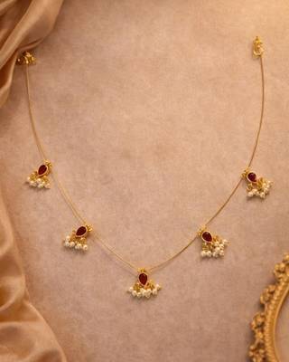 Noor Reversible Red & Green Pearl Charm Wire Necklace | 18K Gold Plated Festive Jewellery 5