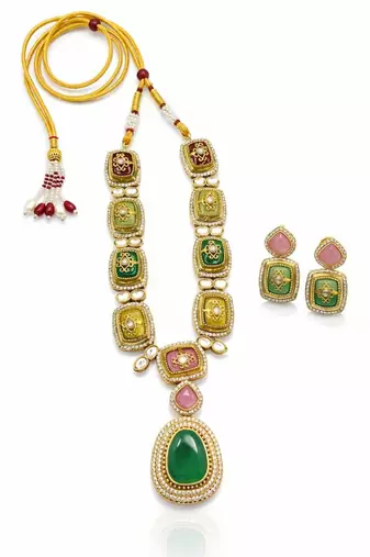 Rang Mahal Kundan Statement Necklace & Earrings Set | Women’s Multi-Color 18K Gold Plated Festive & Bridal Jewellery