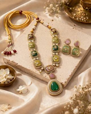 Rang Mahal Kundan Statement Necklace & Earrings Set | Women’s Multi-Color 18K Gold Plated Festive & Bridal Jewellery 3