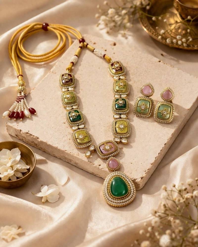 Rang mahal kundan statement necklace set