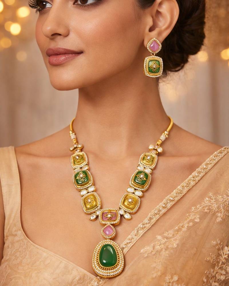 Rang mahal kundan statement necklace set