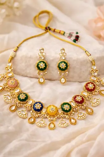 Rang Noor Heavy Multicoloured Bridal Set | 18K Gold Plated Festive & Wedding Statement Jewellery