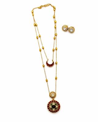 Noor Dual Layer Kundan Necklace & Earrings Set | Women’s Multi-Color Gold Plated Festive Statement Jewellery 1