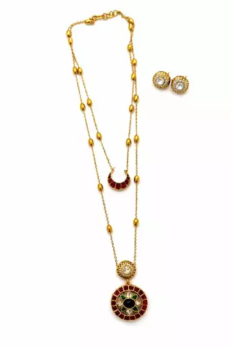 Noor Dual Layer Kundan Necklace & Earrings Set | Women’s Multi-Color Gold Plated Festive Statement Jewellery