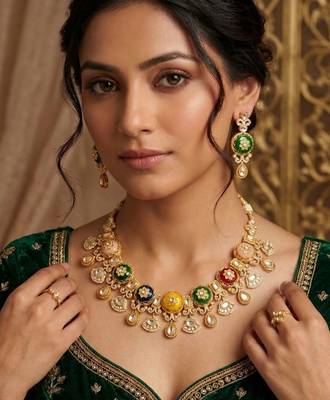 Rang Noor Heavy Multicoloured Bridal Set | 18K Gold Plated Festive & Wedding Statement Jewellery 5