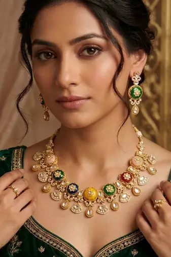 Rang Noor Heavy Multicoloured Bridal Set | 18K Gold Plated Festive & Wedding Statement Jewellery