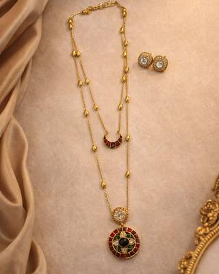 Noor Dual Layer Kundan Necklace & Earrings Set | Women’s Multi-Color Gold Plated Festive Statement Jewellery 3