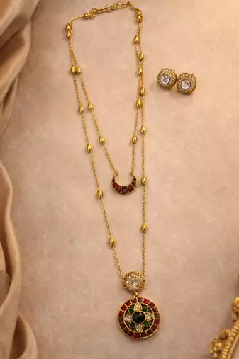 Noor Dual Layer Kundan Necklace & Earrings Set | Women’s Multi-Color Gold Plated Festive Statement Jewellery