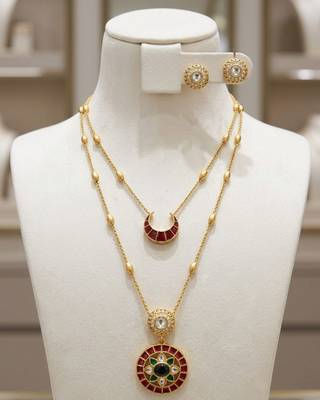 Noor Dual Layer Kundan Necklace & Earrings Set | Women’s Multi-Color Gold Plated Festive Statement Jewellery 4