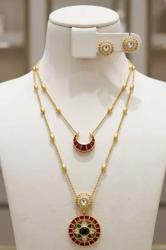 Noor Dual Layer Kundan Necklace & Earrings Set | Women’s Multi-Color Gold Plated Festive Statement Jewellery