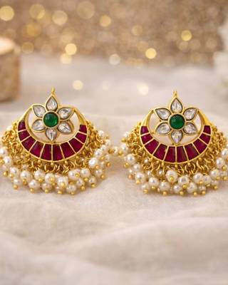 Padma Noor Kundan Statement Stud Earrings | Bold Kundan Studs | Traditional & Festive Jewellery 3