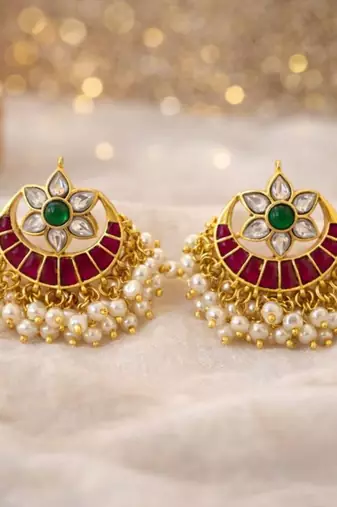 Padma Noor Kundan Statement Stud Earrings | Bold Kundan Studs | Traditional & Festive Jewellery