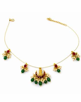 Lakshmi Noor Kundan Pearl Wire Necklace | Temple Lakshmi Festive Jewellery | 18K Gold Plated 1