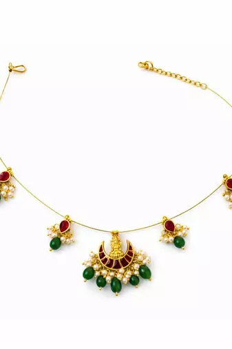 Lakshmi Noor Kundan Pearl Wire Necklace | Temple Lakshmi Festive Jewellery | 18K Gold Plated